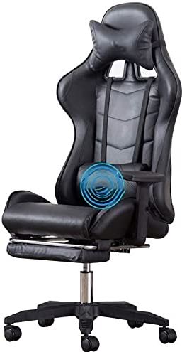 RTYUIO Liggende ergonomische gaming-bureaustoel, met voetsteun, hoge rugleuning, pu-leer, racebureaustoel, ingebouwd latexkussen met hoofdsteun en massage-lumbale kussen, roze wit (kleur: geometrie) (ge