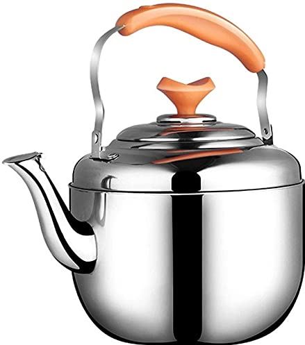 OOOFFFFFFFF Camping Kettles for Gas Whistle Tea Kettle Stainless Steel Teapot Large Capacity Teapot with Heat-Resistant Handle Stainless Steel Whistling Kettle (Silver About 5L)