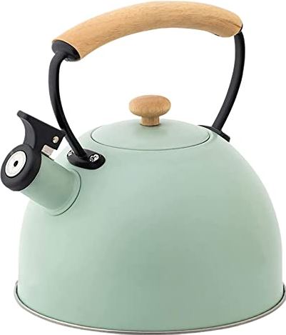 OOOFFFFFFFF Stove Top Whistling Tea Kettle Stainless Steel Teapot with Heat-Resistant Handle Whistling Kettle for Induction Cookers Gas Stoves Electric Ceramic Stoves 2.5 Liter (Light Green)