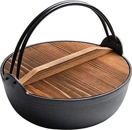 ZHIRZEKE Japanse Sukiyaki Tetsu Nabe-Pot Met Houten Deksel Shabu Shabu Pot Hete Pot Soeppan Kookpot Camping Kookgerei Voor Buiten Picknick Koken