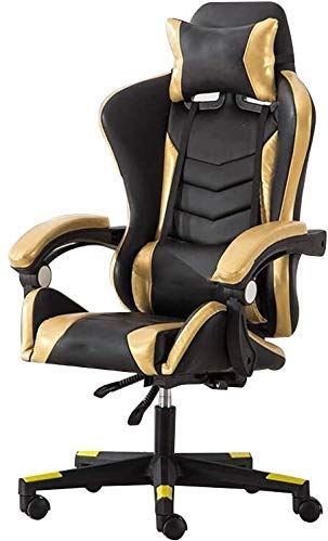 zjliudp Bureaustoel Gaming dhgo voor volwassenen Hoge rugleuning PU-lederen gamestoel, uitvoerende bureaustoel Pc-gamingstoel Computerstoel Ligstoel (kleur: oranje) (goud)