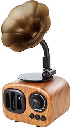 zoudelong21321 Bluetooth Speaker Retro Stijl Trompet Bluetooth Speaker Wireless Stereo subwoofer Music Box Houten luidsprekers met microfoon FM-radio Kan het overal gebruiken, luider zonder enige verv