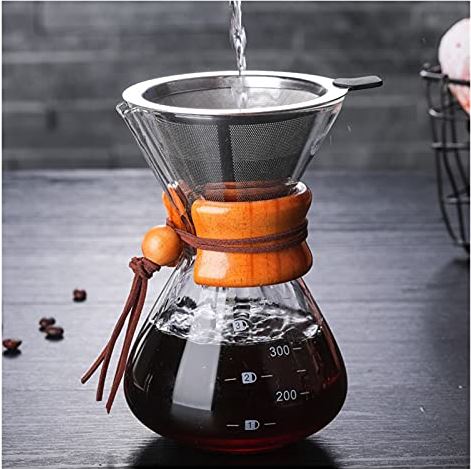 YINWEI Klassiek koffiezetapparaat giet over het koffiezetapparaat Glas koffiezetapparaat met houten handvat Pot filter roestvrij stalen drainer handleiding (Colore : 400ml with filter)