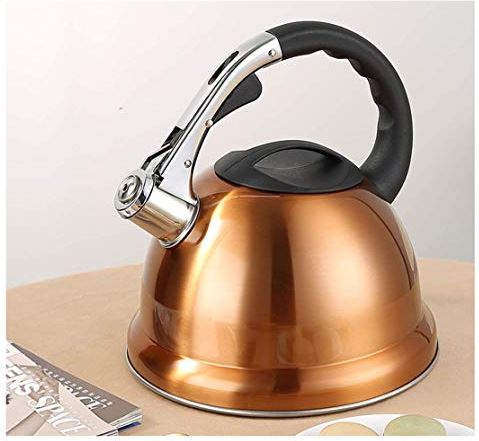 OOOFFFFFFFF Kettle 304 Stainless Steel Kettle Gold Whistling Kettle Large 3.5L for Home Office Restaurants Teapot Stovetop Induction Cooker Whistle Kettle Anti-scalding Black Handle