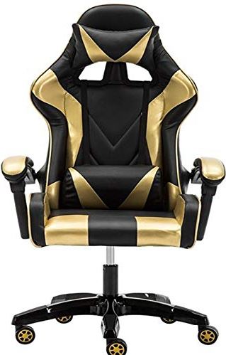 MRTYU-UY Gaming Chair Home Racing Chair Internet Cafe Gaming Chair Game Chair Game Lazy Chair Can Travel Roterende stoel Ergonomische gamingstoel (kleur: zwart, maat: één maat) (goud één maat)