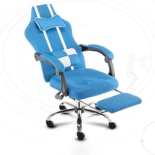 zjliudp Gaming stoel blauw, gaming stoel, racestoel opheffing armleuningen ontlasten 360° roterende explosieveilige basis verstelbare elastische ademende stof bureau dhgo (blauw)