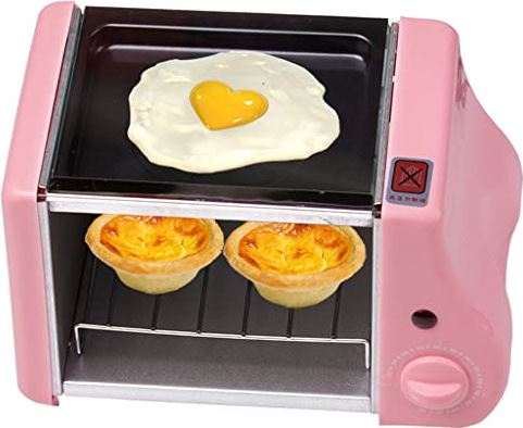 SHBH Mini Elektrische Oven Gebraden Grill Broodrooster Taart Brood Bakmachine Steak Gebakken Eieren Omelet Koekenpan Timer Ontbijt Maker (Kleur: Roze)