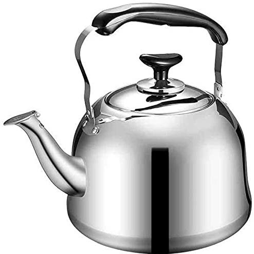 OOOFFFFFFFF Whistling Kettle for Gas Hob Whistling Teapot 5L Food Grade Stainless Steel Heat-Resistant Handle Kettle Household Kitchen Teapots Induction Hob Kettle (Silver)