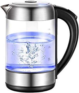 MRTYU-UY Roestvrijstalen Waterkoker, 1,7 Liter Blauwe Led Verlichte Draagbare Kantoor Waterkoker Glazen Waterkoker Roestvrijstalen Theepot