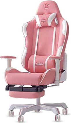 RTYUIO Bureaustoel Gaming stoel, roze en wit - Premium lederen bureaustoel met lendensteun Bureaustoel - Ergonomische rugleuning, zitting en armleuning Hoogteverstelling Gaming stoel