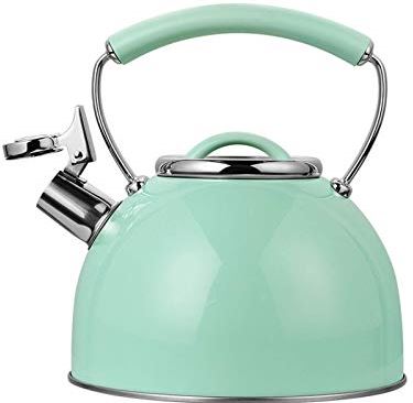 OOOFFFFFFFF 2.5l Mint Green Whistling Stainless Steel Tea Kettle for Stove Top Heat-Resistant Ergonomic Handle for Stove Top Tea Kettle