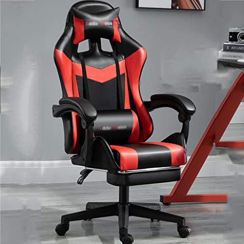 RTYUIO Gaming-bureaustoel met hoge rugmassage, PU-leer ergonomische draaibare recliner-verstelbaar massage-lumbale kussen, voor thuis/vergaderruimte/studeerkamer (zwart rood)