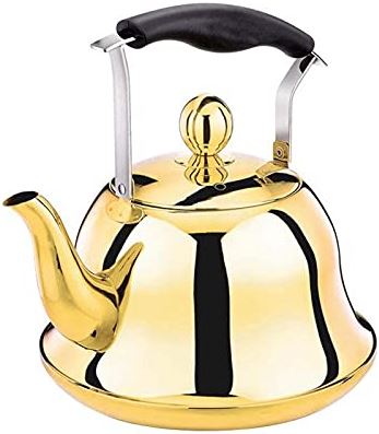 OOOFFFFFFFF 2l Golden Stainless Tea Kettle for Stove Top Steel Whistling with Heat-Resistant Ergonomic Handle (Gold 2L)