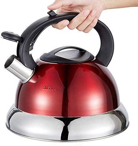 OOOFFFFFFFF Whistling Gas Kettle Stainless Steel Home Kitchen Induction Cooker Boiling Kettle Teapot Coffee Pot (Color : Silver) (Red)