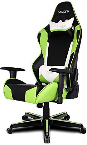 RTYUIO Gaming stoel groen en zwart, racestoel, gaming stoel PU en hoogelastische stof met hoofd- en taillesteun 90-180° afstelling, bureau CiHAIR
