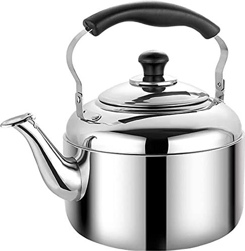 OOOFFFFFFFF Whistling Kettle for Electric Hob Whistle Kettle Stainless Steel for Stove Top with Heat-Resistant Ergonomic Handle Large Capacity Teapot Home Kitchen Stove Top Whistling Kettle (6L) (5L)