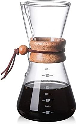 YINWEI Klassiek koffiezetapparaat giet over het koffiezetapparaat Glas koffiezetapparaat met houten handvat Pot filter roestvrij stalen drainer handleiding (Colore : 600ml coffee pot)