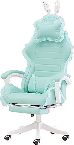 zjliudp E-Sports-stoel Thuiscomputerstoel voor jongeren, ergonomisch ontwerp met armleuning, 150 ° verstelbaar met voetsteun, gebruikt als cadeau voor studentenvriendin (blauw)