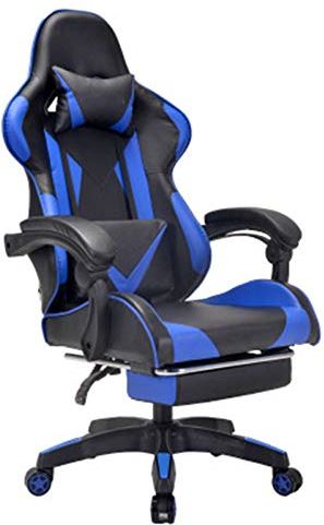 MRTYU-UY Gaming stoel Gaming stoel Thuis computer stoel met voetensteun Draaistoel Game stoel Studenten slaapzaal stoel Ergonomische gaming stoel (Kleur: Blauw, Maat: Eén maat) (Blauw één maat)