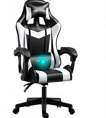 zjliudp Gaming-bureaustoel met hoge rugmassage, PU-leer ergonomische draaibare recliner-verstelbaar massage-lumbale kussen, voor thuis/vergaderruimte/studeerkamer (zwart wit)