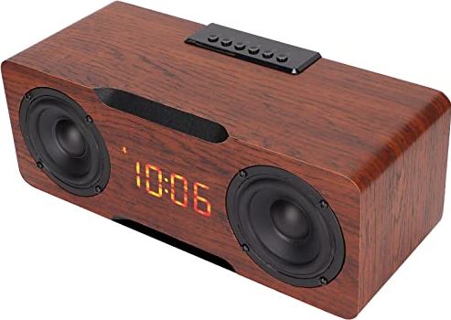 Eosnow Digitale klok draadloze luidspreker, 30W houten Bluetooth-luidspreker 90Hz-18KHz voor nachtkastje voor thuis(Bruine houtnerf (exportversie))