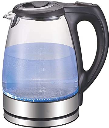 JHGF Elektrische Waterkoker, 1,7 L Glazen Waterkoker Met Blauw Led-Indicatielampje, Bpa-Vrije Elektrische Waterkoker Met Droogkookbeveiliging En Automatische Uitschakeling, [Energieklasse A+]