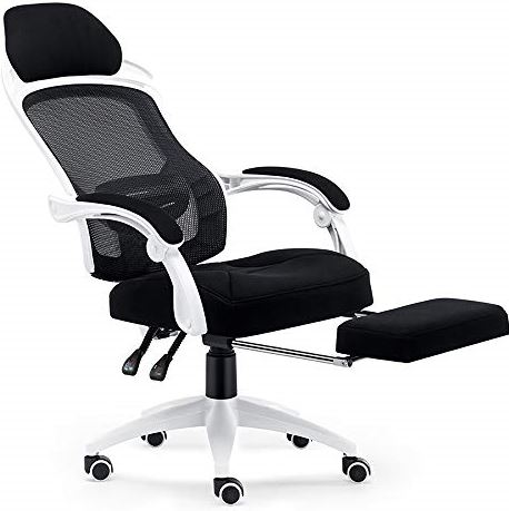 RTYUIO Gaming stoel zwart en wit, racestoel, gaming stoel 90-150° verstelling met intrekbare pedalen met hoofd- en lendensteun, bureau CiHAIR (wit)