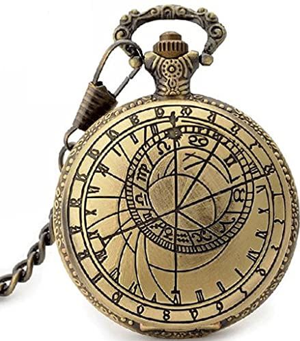 XSERNR Antieke Retro Bronze Compass Praag Astronomisch Ontwerp Analoog Pocket Horloge Quartz Ketting Klok Mannen Vrouwen Horloges Hanger (Kleur: B) wangdi (Color : E)