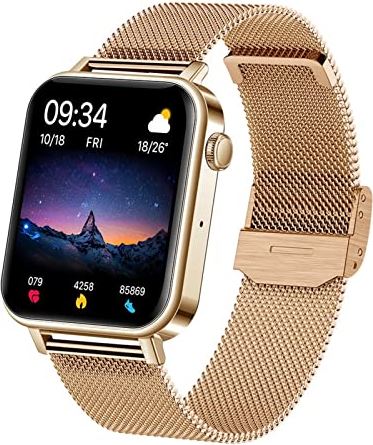 CHYAJIG Smart Watch Mode Slanke Smart Horloge Vrouwen Bluetooth Call SmartWatch Music Heart Rate Sport Fitness Armband Polshorloge for Android IOS (Color : Mesh Belt Gold)