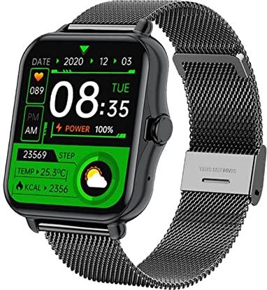 CHYAJIG Smart Watch Bluetooth Call Smart Horloge Mannen Dames Smartwatch Fitness Tracker Waterdicht 1,69 Inch Touchscreen for Android IOS Muziekcontroller Slaapopname (Color : Mest Black)