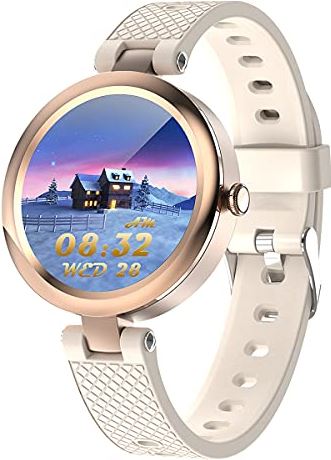 QAQQQQFGG Smart Watch for Women Smartwatch with Temperature Measurement Heart Rate Monitor 5ATM Waterproof Sleep Fitness Tracker Watch Compatible with Android iOS Phones Black (White)