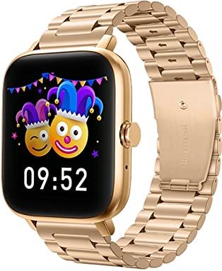 CHYAJIG Smart Watch Bluetooth antwoord Call Smart Watch Men Full Touch Fitness Tracker IP67 Waterdichte SmartWatch-vrouwen die compatibel zijn met iOS & Android-touchscreen (Color : Gold Steel)