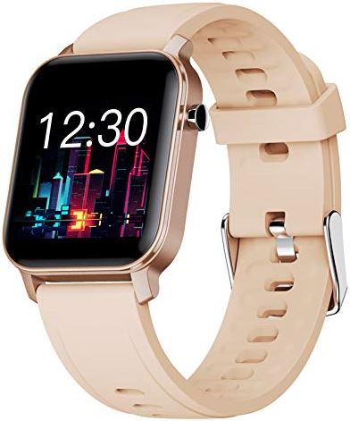 QAQQQQFGG Smart Watch 1.4" Full Touch Screen Activity Fitness Tracker Heart Rate for Android iOS IP68 Waterproof Bluetooth Smartwatch Message Notification Sport Watch for Kids Men Women Pink (Beige)