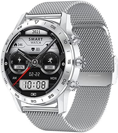 CHYAJIG Slimme Horloge Bluetooth Call Smart Watch Men Sport Clock IP68 Waterdichte hartslagmonitoring smartwatch for IOS Android telefoon (Color : Mesh belt silver)