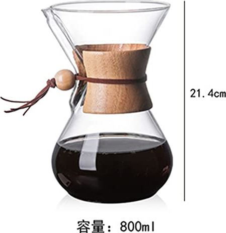 YINWEI Klassiek koffiezetapparaat giet over het koffiezetapparaat Glas koffiezetapparaat met houten handvat Pot filter roestvrij stalen drainer handleiding (Colore : 800ml coffee pot)