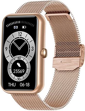 CHYAJIG Smart Watch Dames Smart Band 6 for Huawei Smart Armband Mannen Sport Fitness Hartslag Bloed Oxyge Monitor IP68 Waterdichte Dames Smart Watch (Color : Mesh belt Gold)