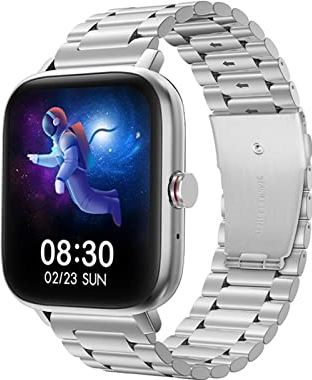 CHYAJIG Smart Watch Bluetooth antwoord Call Smart Watch Men Full Touch Fitness Tracker IP67 Waterdichte SmartWatch-vrouwen die compatibel zijn met iOS & Android-touchscreen (Color : Silver Steel)