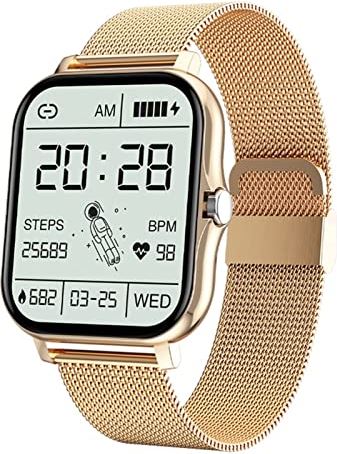CHYAJIG Slimme Horloge Bluetooth Call Smart Watch Womenfull Touch Screen Sports Fitness horloge Bluetooth is geschikt for Android iOS SmartWatch (Color : Mesh belt gold)