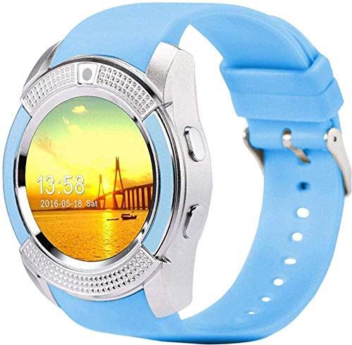 JHDDPH3 Smartwatch Smart Watch Bluetooth Smart Watch Touch Screen Polshorloge Met Camera/SIM- kaart Slot Waterdichte Smart Watch- Sier Best Gift/Pink sporthorloge (Color : Blue)