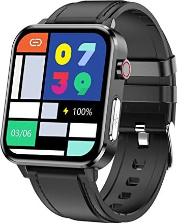 CHYAJIG Smart Watch Touch Screen Sport Smart Horloges Mannen Gezondheid Smartwatch Vrouwen Compatibel met Android IOS Waterdichte Stappenteller Fitness Tracker (Color : Leather Black)
