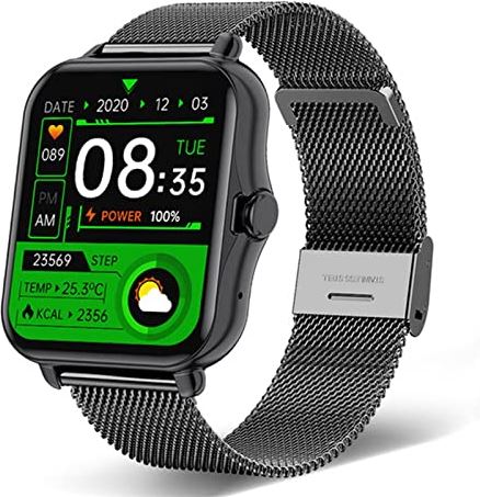 CHYAJIG Smart Watch Kleurenscherm Smart Horloge Dames Mannen Volledige Touch Fitness Tracker Bloeddruk Smart Clocks Dames Smart Watch Women (Color : Mesh belt black)