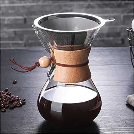YINWEI Klassiek koffiezetapparaat giet over het koffiezetapparaat Glas koffiezetapparaat met houten handvat Pot filter roestvrij stalen drainer handleiding (Colore : 800ml with filter)