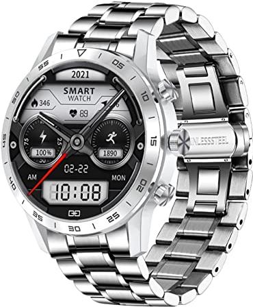 CHYAJIG Slimme Horloge Bluetooth Call Smart Watch Men Sport Clock IP68 Waterdichte hartslagmonitoring smartwatch for IOS Android telefoon (Color : Steel belt silver)
