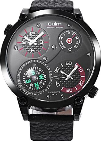 XSERNR Man Analoge Quartz Horloges Waterdichte Sport Horloges Dual Time Zone met kompas en thermometer wangdi (Color : Black Red)