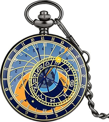 XSERNR Antieke Retro Bronze Compass Praag Astronomisch Ontwerp Analoog Pocket Horloge Quartz Ketting Klok Mannen Vrouwen Horloges Hanger (Kleur: B) wangdi (Color : A)