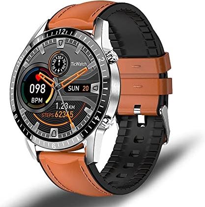 CHYAJIG Slimme Horloge Smart Watch Heren Bluetooth Call Watch IP67 Waterdichte sport fitness horloge for Android IOS Mannen slimme horloge for mannen vrouwen (Color : Belt brown)