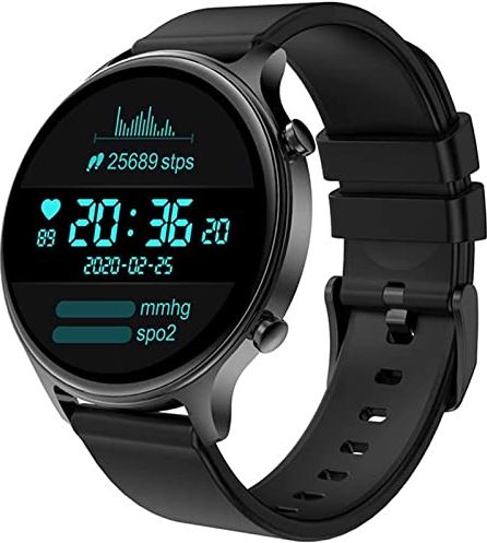 Sacbno Bluetooth Smart Watch voor Android- en IOS-telefoons, fitnesstracker met volledig touchscreen, slaapbewaking, sms-herinnering, IP67 waterdicht (Color : Black, Size : RUBBER STRAP)
