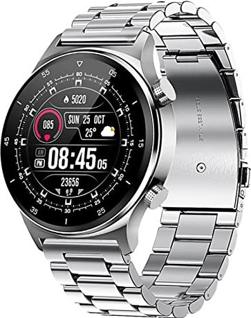 CHYAJIG Slimme Horloge Slimme horloge mannen volledige touchscreen sport fitness horloge IP67 Waterdichte Bluetooth for Android iOS SmartWatch Men (Color : Steel belt silver)