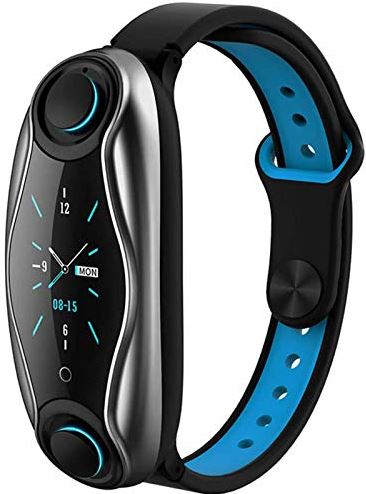 QAQQQQFGG 2-in-1 Smart Watch+Bluetooth Earphone Sport Bracelet Wristband Heart Rate Monitor Play Music Men Pedometer Step Compatible with Android iOS Gray (Blue)