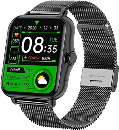 CHYAJIG Smart Watch Bluetooth Call Smart Horloge Mannen Dames Smartwatch Fitness Tracker Waterdicht 1,69 Inch Touchscreen for Android IOS Lange tijd standby (Color : Mest Black)